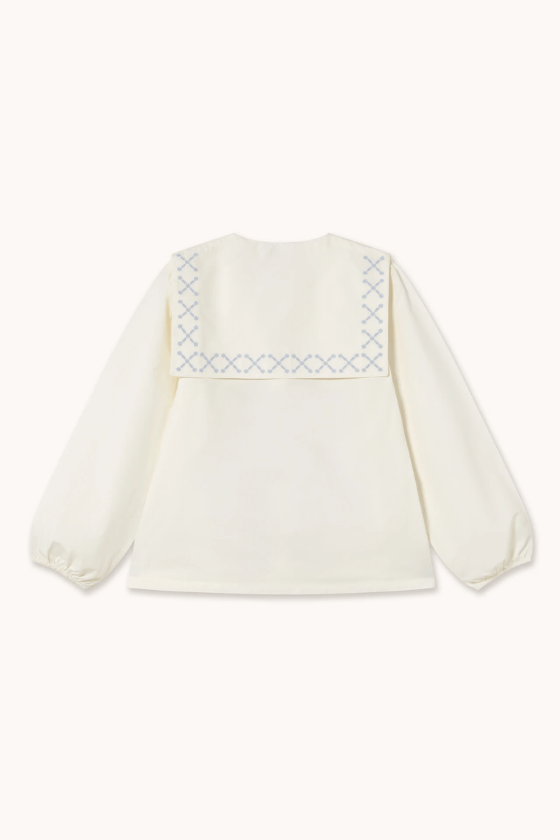 CROSS FLOWER EMBROIDERED BLOUSE - OFFWHITE