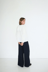 CROSS FLOWER EMBROIDERED BLOUSE - OFFWHITE