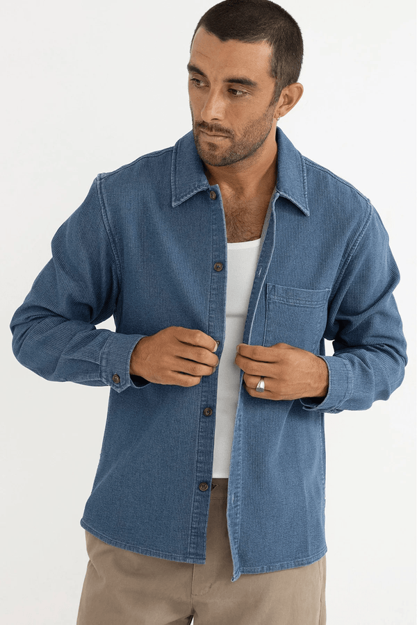 TEXTURED WALE LS SHIRT - WASHED INDIGO