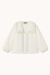 CROSS FLOWER EMBROIDERED BLOUSE - OFFWHITE