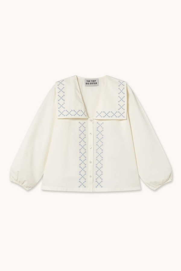 CROSS FLOWER EMBROIDERED BLOUSE - OFFWHITE