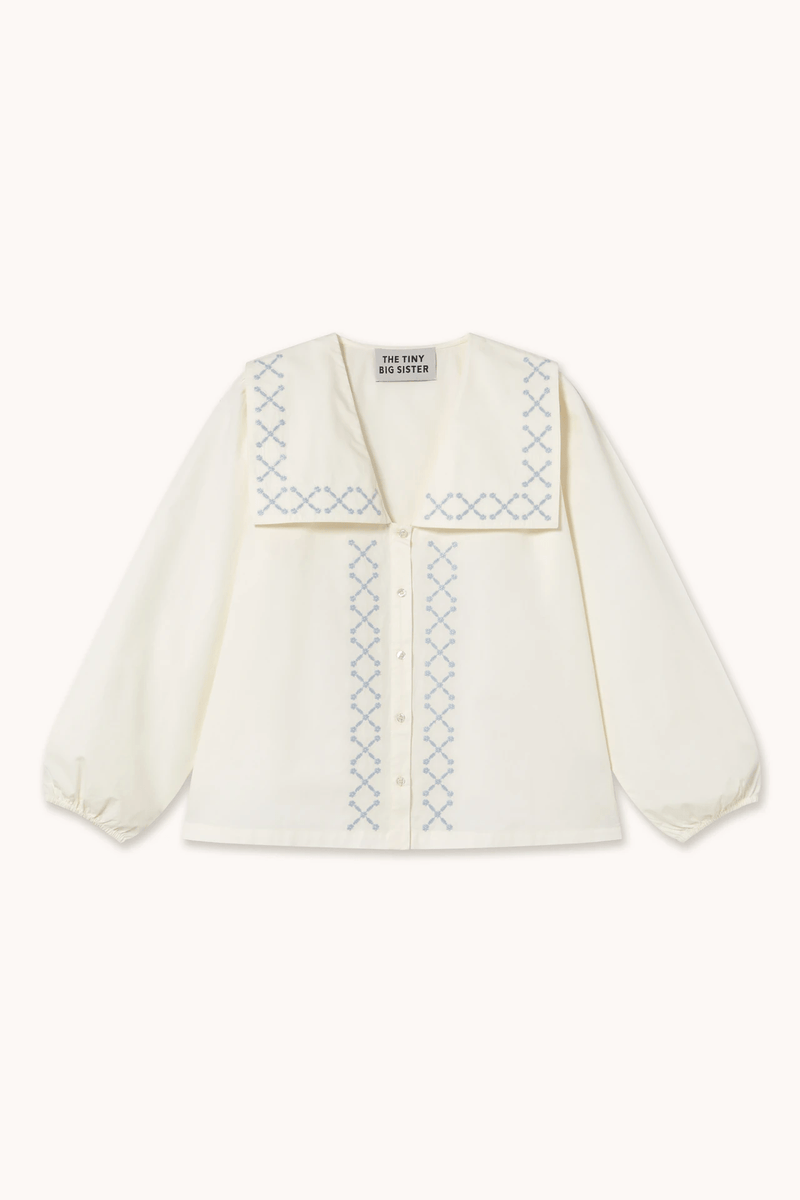 CROSS FLOWER EMBROIDERED BLOUSE - OFFWHITE