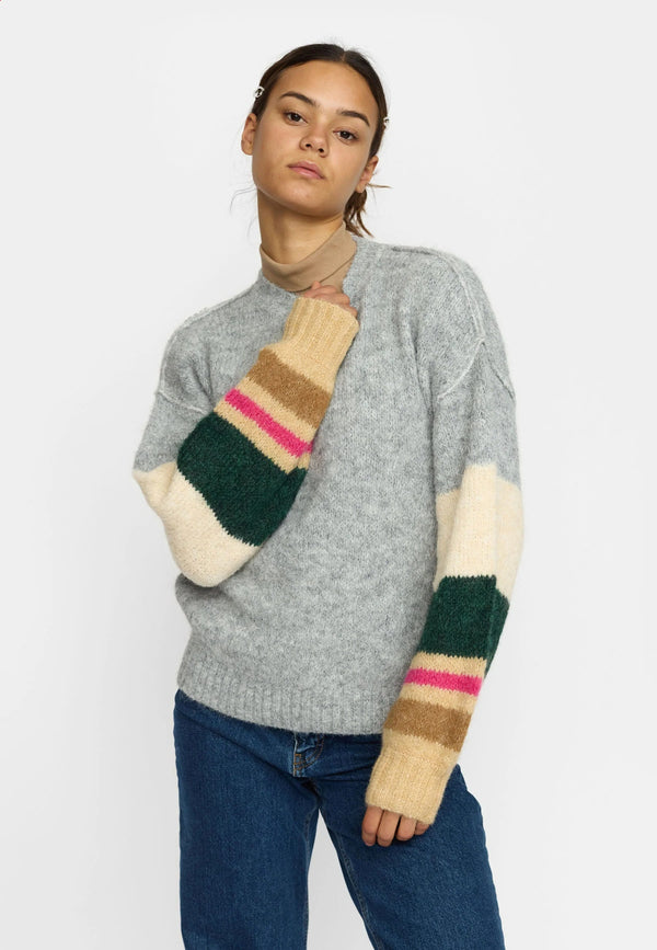 STRIPED SOFT SWEATER- GREY
