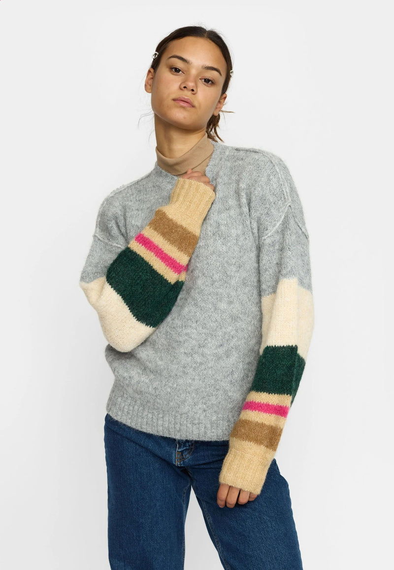 STRIPED SOFT SWEATER- GREY