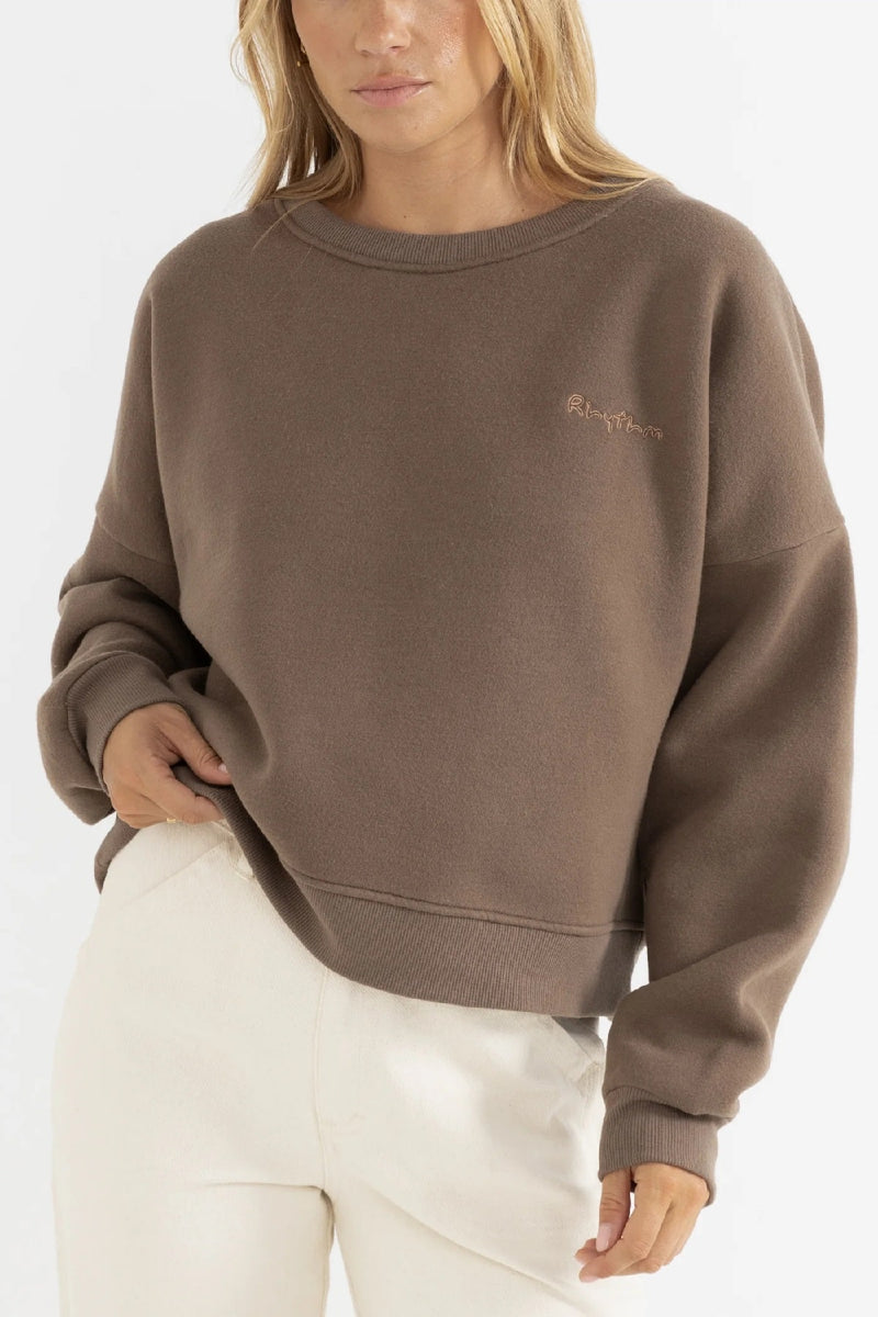 RHYTHM SLOUCHY CREW NECK FLEECE - TEAK