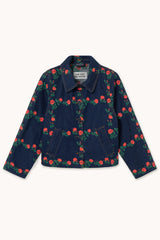 ROSES GRID EMBROIDERY DENIM JACKET - DARK WASH DENIM