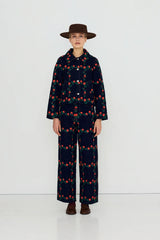 ROSES GRID EMBROIDERY DENIM JACKET - DARK WASH DENIM