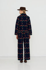 ROSES GRID EMBROIDERY DENIM JACKET - DARK WASH DENIM