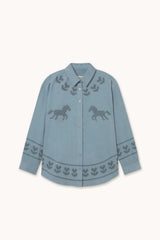 CORDUROY HORSES & FLOWERS RELAXED SHIRT - DENIM BLUE