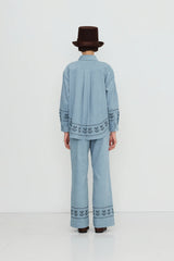 CORDUROY HORSES & FLOWERS RELAXED SHIRT - DENIM BLUE