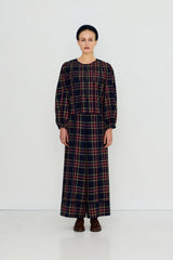 CHECK WIDE PANTS - NAVY