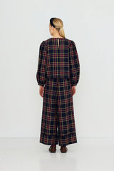 CHECK WIDE PANTS - NAVY