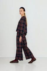 CHECK WIDE PANTS - NAVY