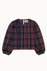 CHECK PUFF SLEEVES BLOUSE - NAVY