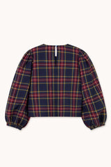 CHECK PUFF SLEEVES BLOUSE - NAVY