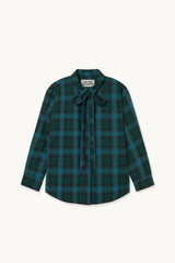 CHECK BOW NECK SHIRT - DARK GREEN