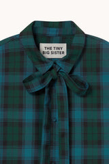CHECK BOW NECK SHIRT - DARK GREEN