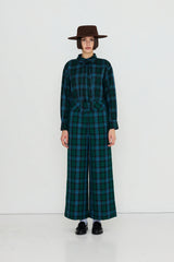 CHECK BOW NECK SHIRT - DARK GREEN