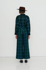 CHECK BOW NECK SHIRT - DARK GREEN