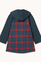 CHECK HOOD TRENCH COAT - LIGHT NAVY/DARK RED
