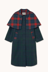 CHECK LONG TRENCH COAT - DEEP BLUE/DARK GREEN