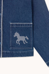 EMBROIDERED HORSES DENIM JACKET - MEDIUM WASH DENIM