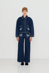 EMBROIDERED HORSES DENIM JACKET - MEDIUM WASH DENIM