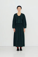GREEN CHECK SMOCK SKIRT - LIGHT NAVY
