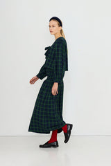 GREEN CHECK SMOCK SKIRT - LIGHT NAVY