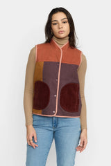 QUILTED BLOCK VEST - ORANGE