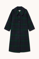 LONG CHECK COAT - NAVY