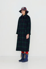 LONG CHECK COAT - NAVY
