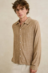 LINEN CHAMBRAY LS SHIRT COFFEE