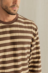 TEXTURED STRIPE LS T-SHIRT BROWN