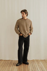 TEXTURED STRIPE LS T-SHIRT BROWN