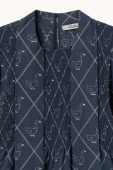GEESE PUFF SLEEVES DRESS - NAVY