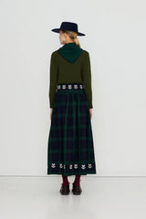 EMBROIDERED CHECK SKIRT - NAVY/DARK GREEN
