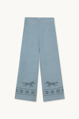 CORDUROY HORSES & FLOWERS WIDE PANTS - DENIM BLUE