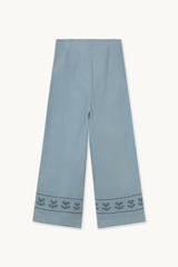 CORDUROY HORSES & FLOWERS WIDE PANTS - DENIM BLUE