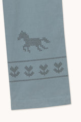 CORDUROY HORSES & FLOWERS WIDE PANTS - DENIM BLUE