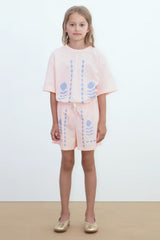 FLOWER PATTERN GRAPHIC SHORTS - PASTEL PINK